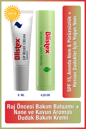 Çatlak Dudaklara Lip Relief Cream Spf15 6ml Sensıtıve Mınt Melon Nemlendirmeyi Destekleyen Kurtarıcı