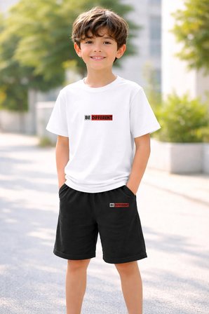 Erkek - Kız Çocuk Tişört Şort Takım %100 Pamuk Yazlık Rahat Kalıp Baskılı T-Shirt Çocuk Kombin