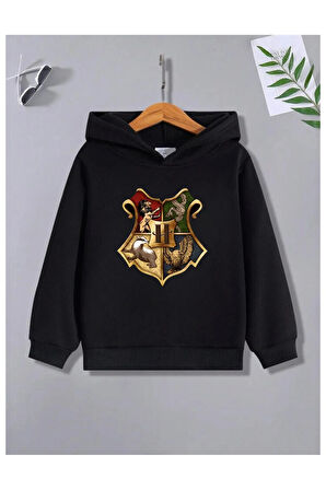 Çocuk Tasarım Harry Potter Hogwarts Express Baskılı Kapüşonlu Sweatshirt Pamuklu