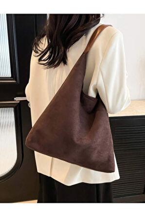 Büyük Kapasiteli Gündelik Tote Çanta Kadınlar Günlük Kullanım Ve İşe Gidiş İçin Trendy Süet Çanta