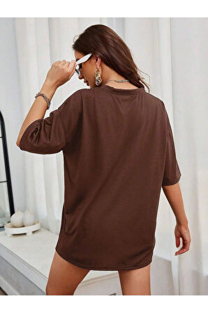 Unisex New York 1968 Baskılı Kahverengi garalio T-shirt