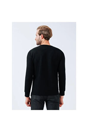 Süvari Bisiklet Yaka Uzun Kol Waffle Slım Kalıp Sweat - Siyah
