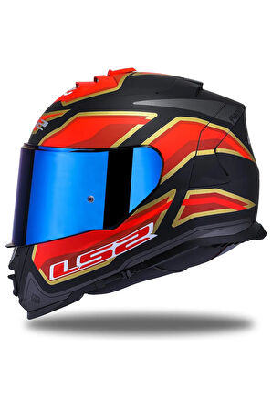 Storm Foggy Kapalı Motosiklet Kaskı Siyah - Kırmızı Mavi Cam