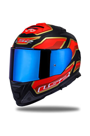 Storm Foggy Kapalı Motosiklet Kaskı Siyah - Kırmızı Mavi Cam