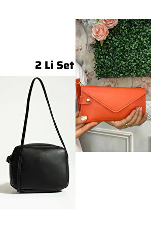 2 Li Paket Turuncu Cüzdan Ve Urban Çanta Set