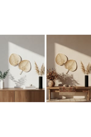 Moyo Palmiye Yaprağı Yelpaze Duvar Süsu - El Yapımı Doğal Dekorasyon, Bali Bohem Stil 40 X 31 Cm