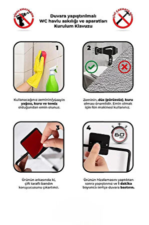 1.Kalite Kare Yapışkanlı Gümüş Kare Havluluk Banyo Havlu Kare Pratik Askılık