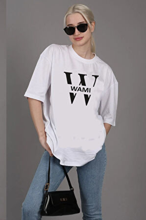 Oversize Panda Baskılı Beyaz Tshirt