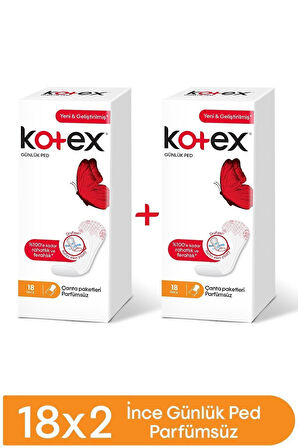 Kotex İnce Günlük Ped Parfümsüz 18li 2li Set