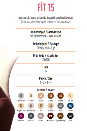 Bronz Renk Ince Parlak Fit 15 Likralı Külotlu Çorap