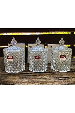Lüx Ve Şık Cam Kapaklı Kesme Şekerlik İkramlık Lokumluk 3 Adet Hacim 300 ml