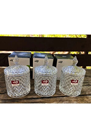 Lüx Ve Şık Cam Kapaklı Kesme Şekerlik İkramlık Lokumluk 3 Adet Hacim 300 ml