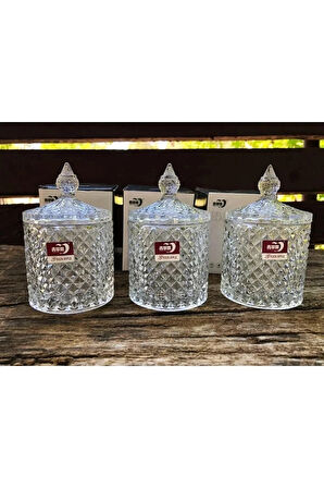 Lüx Ve Şık Cam Kapaklı Kesme Şekerlik İkramlık Lokumluk 3 Adet Hacim 300 ml