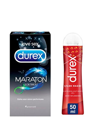 Maraton Tırtıklı Prezervatif 4'lü + Durex Çilek Hazzı Jel 50 ml