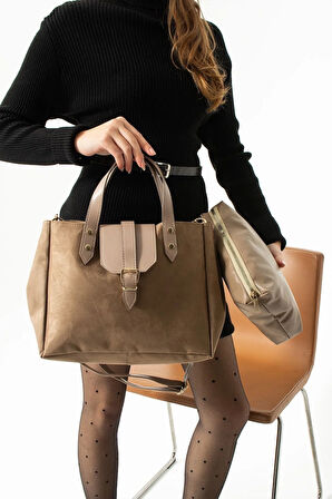 Lüks Süet ve Deri Detaylı Omuz çantası