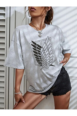 Baskılı Siyah Tişört Attack On Titan Logo