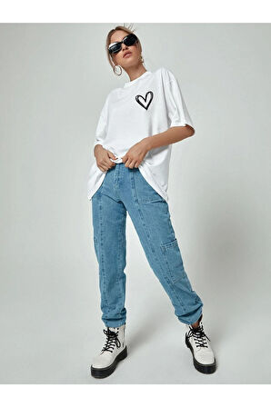 Kalp Baskılı Oversize Tshirt.