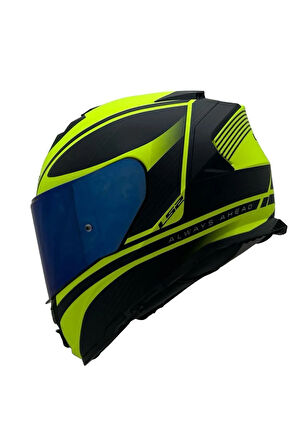 STORM 2 DODGER MAT SİYAH-NEON SARI KASK MAVİ CAM