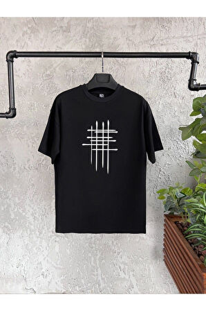 Çizgi Baskılı Siyah Erkek Tshirt