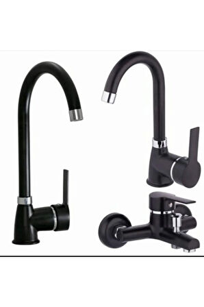 3 Yıl Garantili Siyah Mutfak Eviye Bataryası Lavabo Çeşmesi Banyo Bataryası Takımı