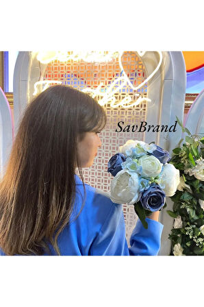 Mavi Şakayıklı Güllü Yeni Sezon Gelin Çiçeği , Gelin Buketi