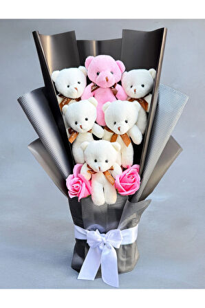 Sevgiliye Hediye Ayıcıklı Buket Güllü Sevgiliye Premium Hediye Ayıcık Buketi Peluş Buket Kiz Arkadas