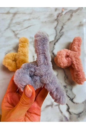 Peluş Yumuşak Tüylü Mandal Toka 3'lü 11 cm