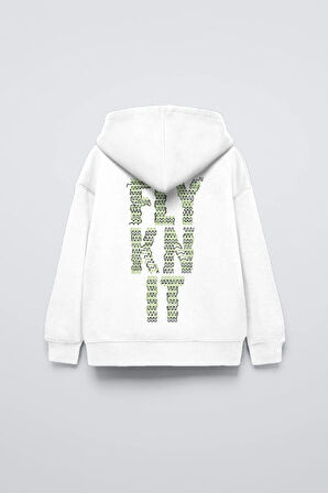 Siyah Kapüşonlu Collective Yazılı Arka Fly Kn It Yazılı Oversize Çocuk Sweatshirt