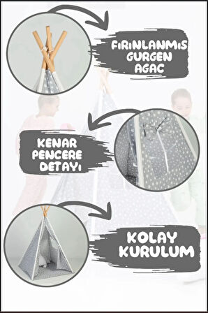 Kızılderili Çocuk Oyun Çadırı Ahşap Pamuklu Kumaş Cocuk Aktivite Oyun Alanı Egitici Oyuncaklar
