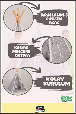 Kızılderili Çocuk Oyun Çadırı Ahşap Pamuklu Kumaş Cocuk Aktivite Oyun Alanı Egitici Oyuncaklar