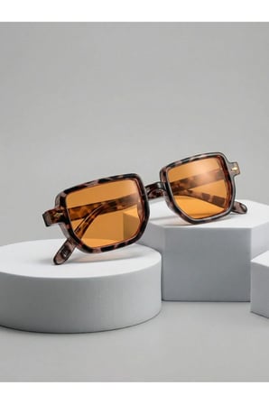 Lodin Leopar Desenli Turuncu Camlı Trend köşeğen unisex Güneş Gözlüğü