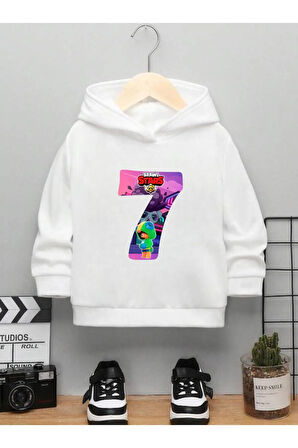 Çocuk Tasarım Brawl Stars 7 Baskılı Kapüşonlu Sweatshirt Pamuklu