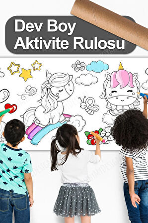 Unicorn Temalı Aktivite Boyama Kağıdı 2.5 Metre Rulo - Bebek Ve Çocuk Için Eğitici Aktivite Kağıdı