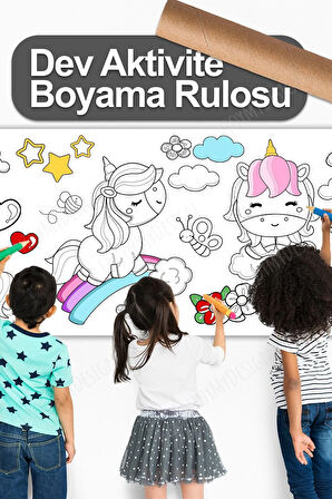 Unicorn Temalı Aktivite Boyama Kağıdı 2.5 Metre Rulo - Bebek Ve Çocuk Için Eğitici Aktivite Kağıdı