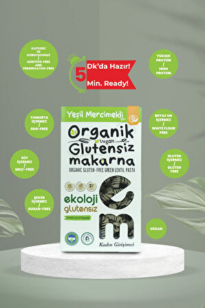 E.M. Organik Glutensiz Makarna Yeşil Mercimek Burgu 200 Gr / 6 Adet