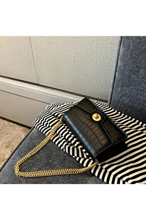 Monalisa Timsah Deri Kabartmalı çapraz kobra zincir askılı omuz çantası