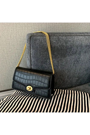 Monalisa Timsah Deri Kabartmalı çapraz kobra zincir askılı omuz çantası