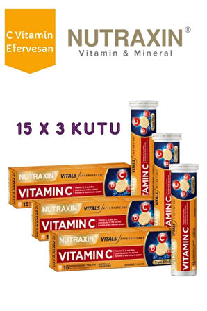 Nutraxin Efervesan - Vitamin C-D-Zinc 15 Tablet 3 Adet