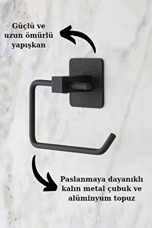 Kare Yapışkanlı Siyah Açık Tuvalet Kağıtlığı Wc Kağıtlık Tutucu