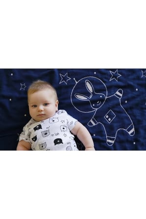 Astronot Bebek Triko Battaniye Lacivert ve Marine Bebek Küpleri