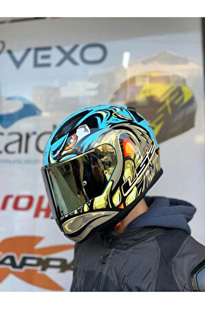 Rapıd 2 Neo Mavi-mor Kask - Gold Vizör