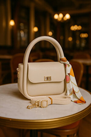 Lüks Gold Detaylı Şal Aksesuarlı Omuz & Çapraz Çanta