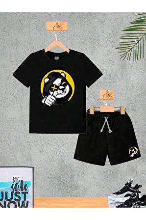 Çocuk Tasarım Dog Baskılı T-Shirt Şort Alt Üst Takım