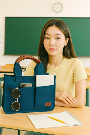 Kadın Günlük Kanvaz Kumaş Tote Çanta – Çok Gözlü, Fermuarlı, Omuz ve El Çantası