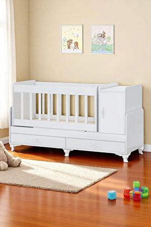 Anne Yanı, Sallanır, Büyüyen Bebek Beşiği, Yataklı, Mavi Uyku Setli, Çekmeceli, Kapaklı 60 X 120
