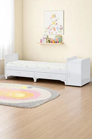 Anne Yanı, Sallanır, Büyüyen Bebek Beşiği, Yataklı, Mavi Uyku Setli, Çekmeceli, Kapaklı 60 X 120