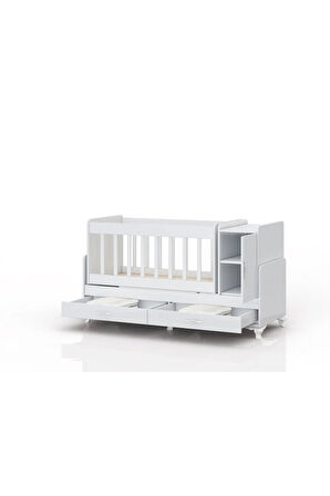 Anne Yanı, Sallanır, Büyüyen Bebek Beşiği, Yataklı, Mavi Uyku Setli, Çekmeceli, Kapaklı 60 X 120