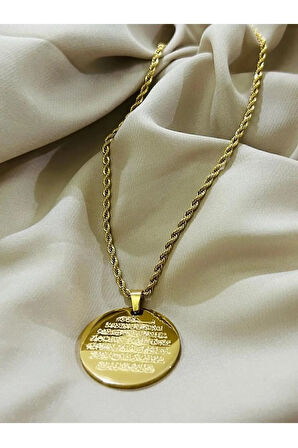 Ayetel Kürsü Işlemeli Yazılı Gold Renk 316l Çelik Kolye Karama Yapmaz Hediye