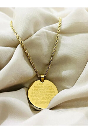 Ayetel Kürsü Işlemeli Yazılı Gold Renk 316l Çelik Kolye Karama Yapmaz Hediye