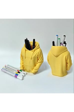 Hoodie Kalemlik – 3D Baskı Sarı Sweatshirt Masaüstü Kalem Organizeri